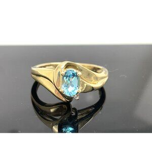 Blue Gemstone Diamond Cocktail Ring 10k Yellow Gold Estate Jewelry Womens Size 7